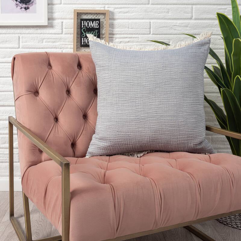 Sevita Solid Turkish Cotton Fringed Throw Pillow