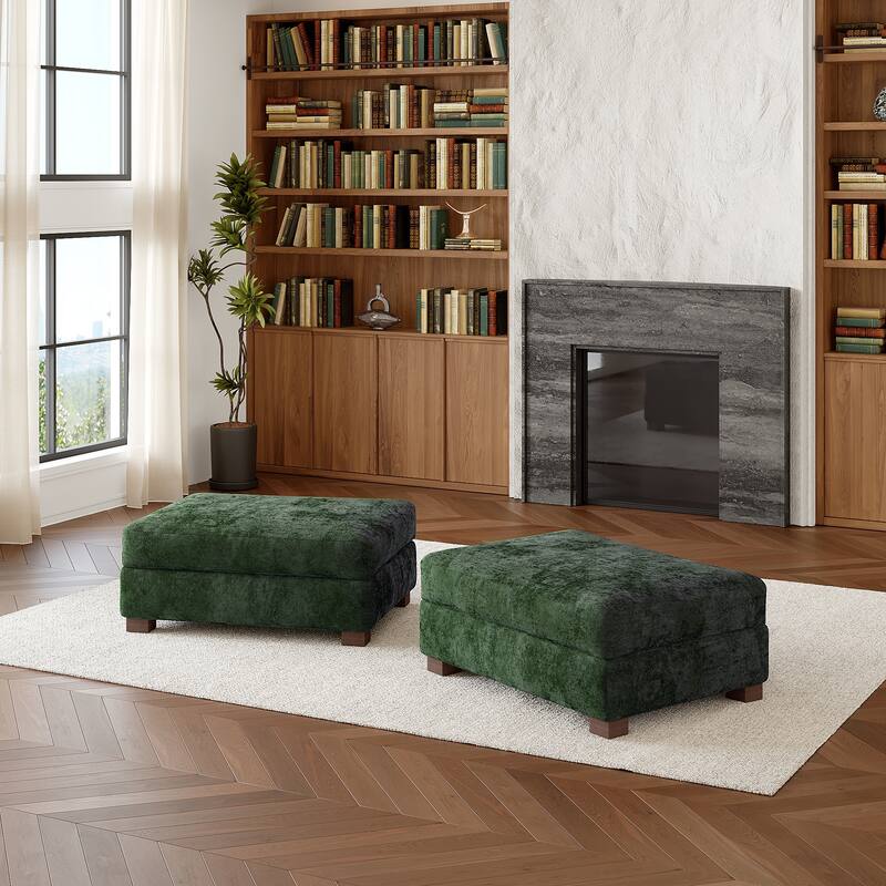 Oversized Chenille Modular Ottoman With Cushioned Top