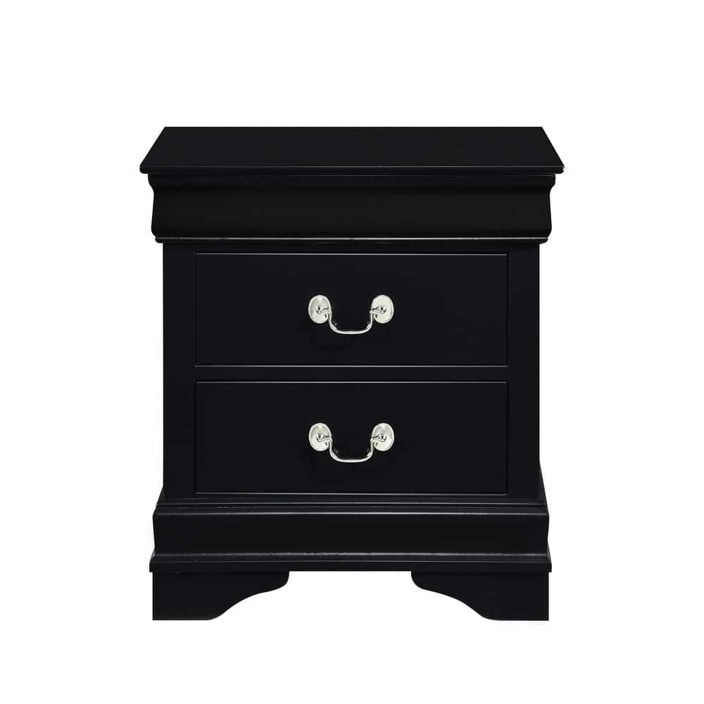 Traditional Wooden Nightstand, Bedside Decorative Table with Antique Nickle Handles Drawers, Side Table with Wooden Countertops