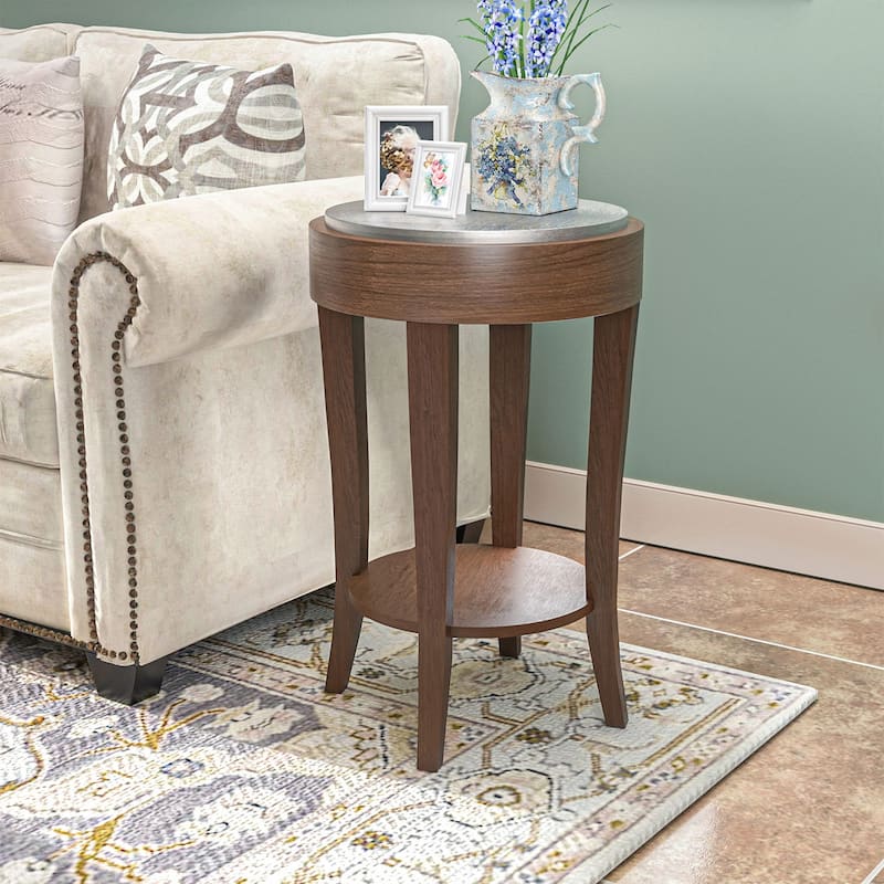 COSIEST 2-Tier Round Accent End Table with Shelf
