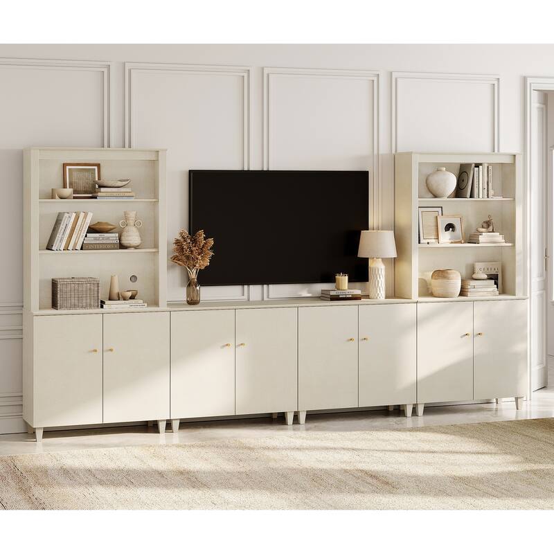 WAMPAT Modern Entertainment Center with Bookshelves for 75" TVs