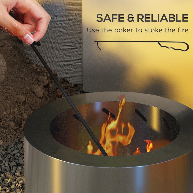 Outsunny Smokeless Fire Pit, 19" Portable Wood Burning Firepit with Poker, Low Smoke Camping Bonfire Stove