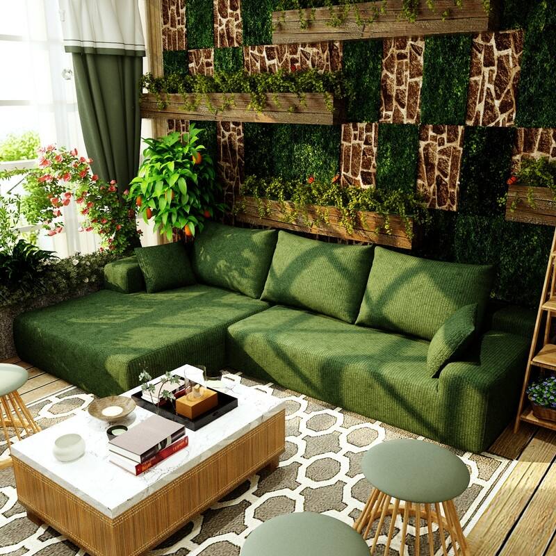 Momei L-Shaped Sofa - High-Density Foam with Spring, Multiple Cushions, Living Room