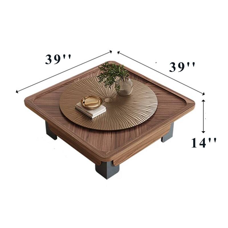 Mid Century 39.37" Square Coffee Table, Brown Walnut Wood