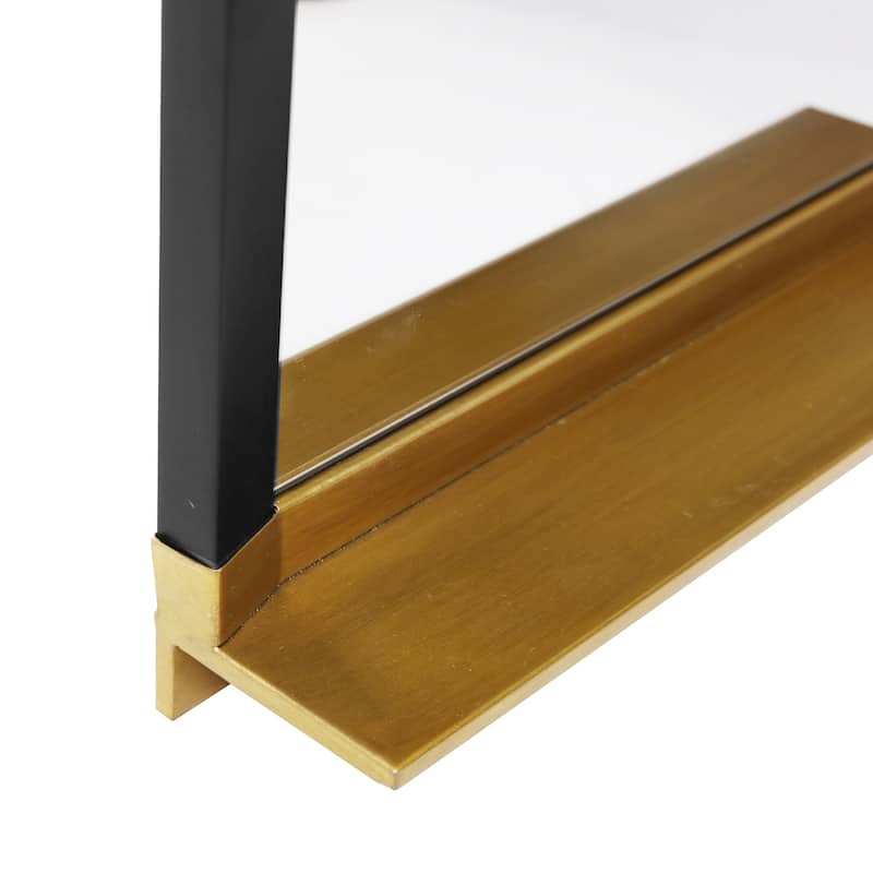 Wood Framed Retro Wall Mirror With Metal Gold Shelf - 30" H x 20" W x 4" D