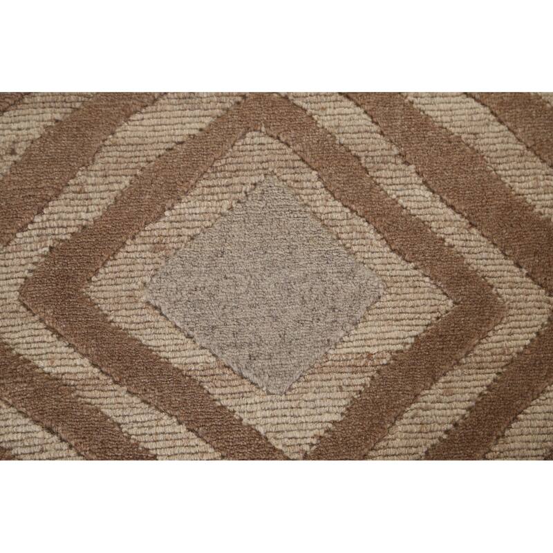 Geometric Modern Area Rug Hand-Knotted Oriental Wool Carpet - 8'11" x 11'8"