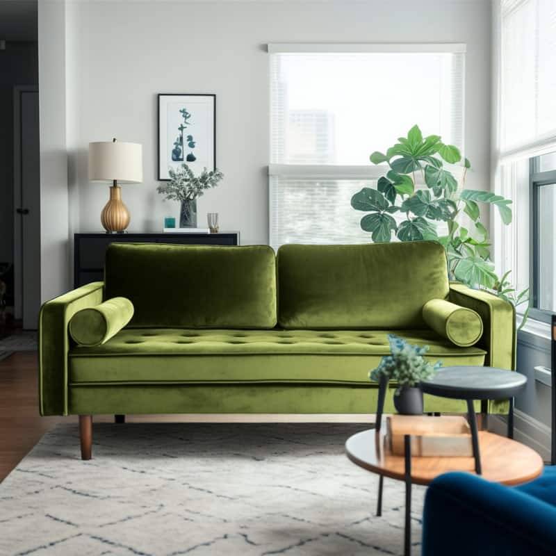 Lando 70" Velvet Square Arm Sofa - Olive