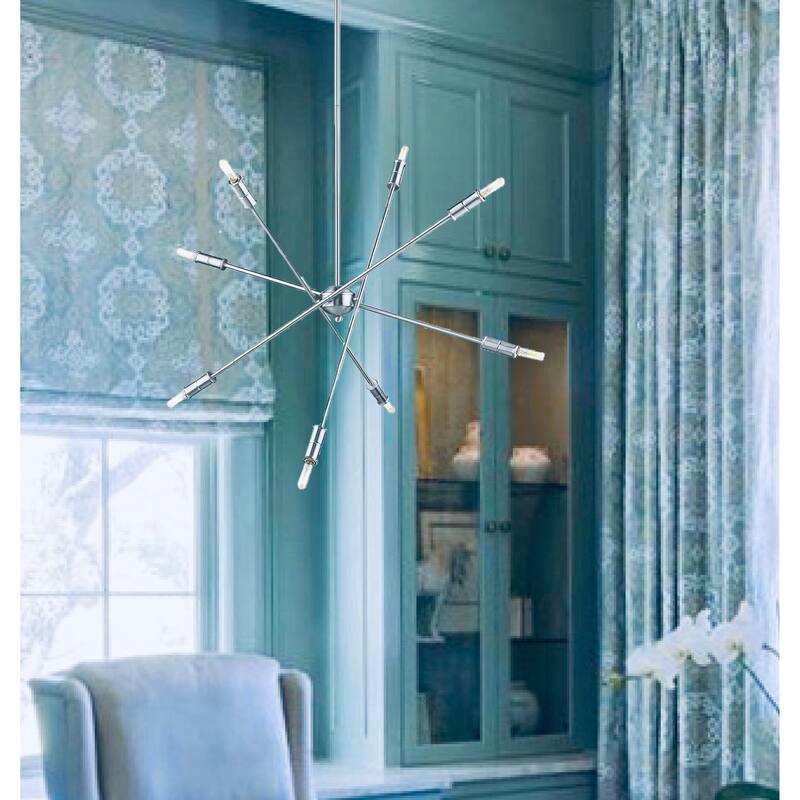 Mid-Century Modern Sputnik Satin Nickel Chandelier