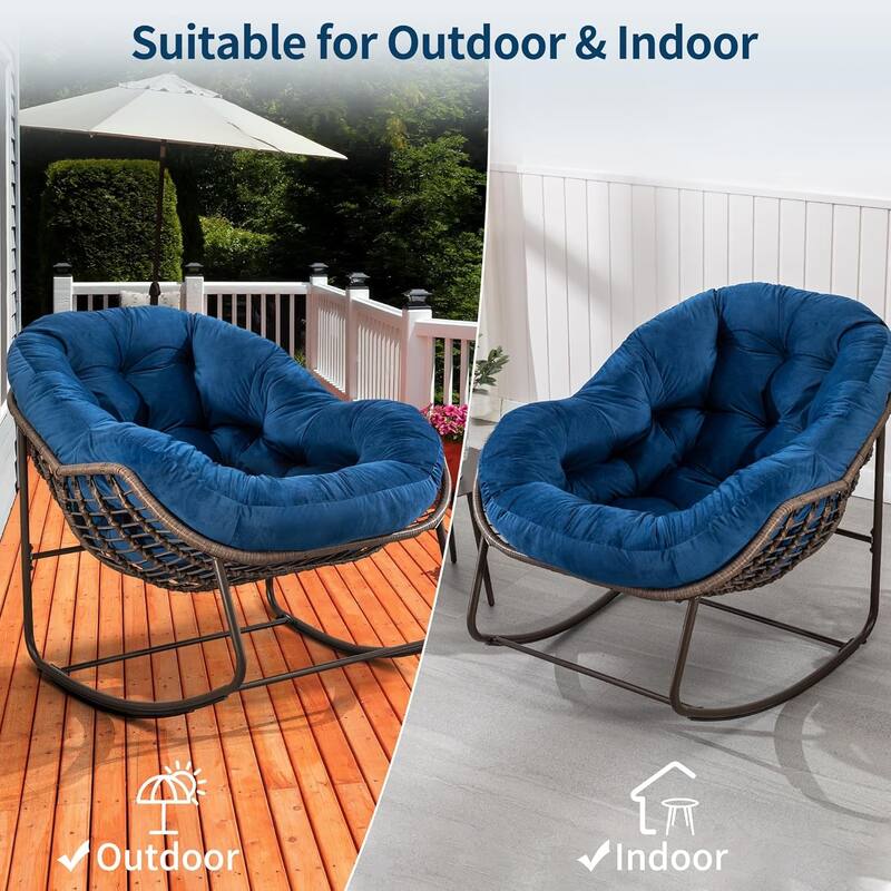 Outdoor Rattan Rocking Chair,Padded Cushion Rocker Recliner Chair Outdoor for Front Porch, Living Room, Patio, Garden