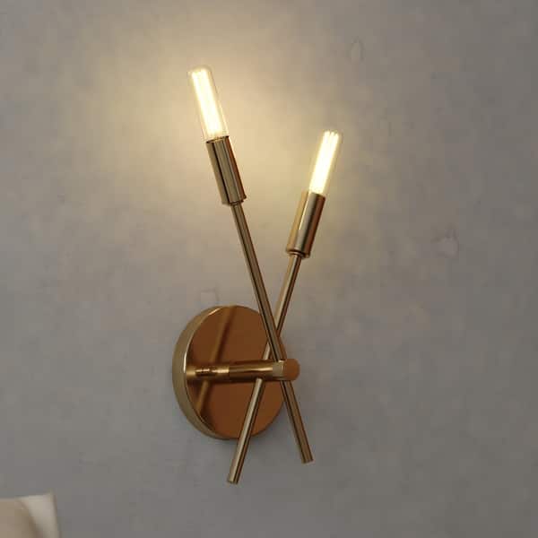 slide 2 of 10, Warwick 2 Light Contemporary Candelabra Wall Sconce Natural Brass - 5.75-in W x 12-in H x 3-in D