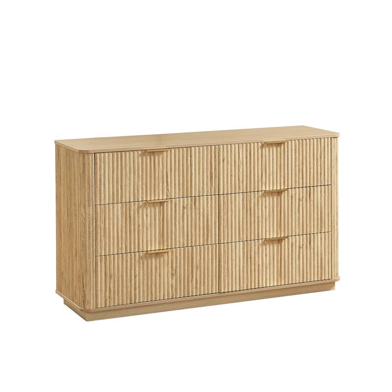 6 Drawers Dresser,55" Wide Modern Chest Of Drawers Curved Wave Design, Dresser Tv Stand, Wood Drawer Organizer