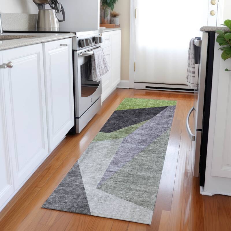 Machine Washable Indoor/ Outdoor Chantille Contemporary Dimensions Rug - Sage - 2'3" x 7'6"