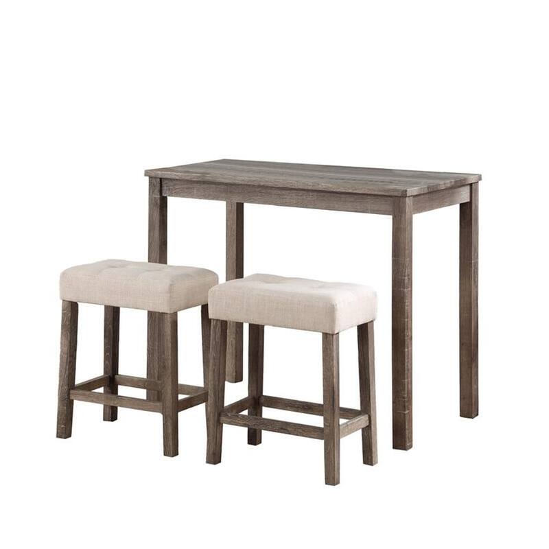 Cora 3 Piece Counter Height Table Set, Deep Tufted Stools, Brown, Beige - Brown