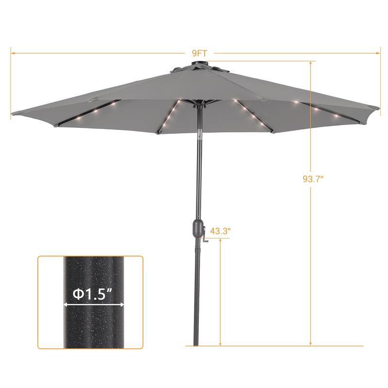 LIVOOSUN 9Ft Solar-powered Large Round Outdoor Patio Market Umbrella with Crank