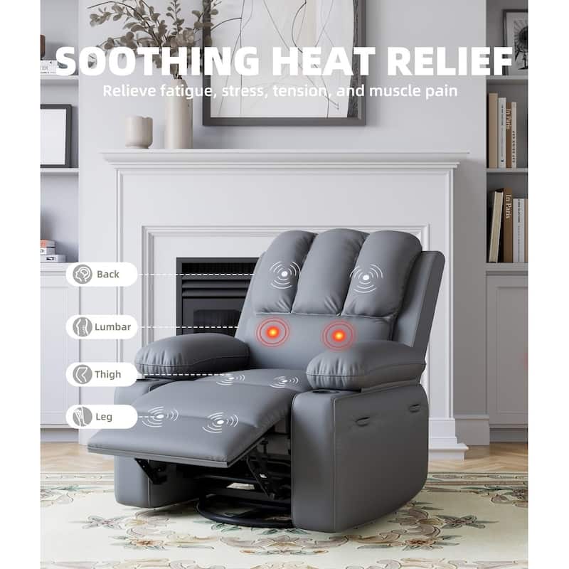 Oversized360° Swivel Recliner Chairs with Heat and Massage