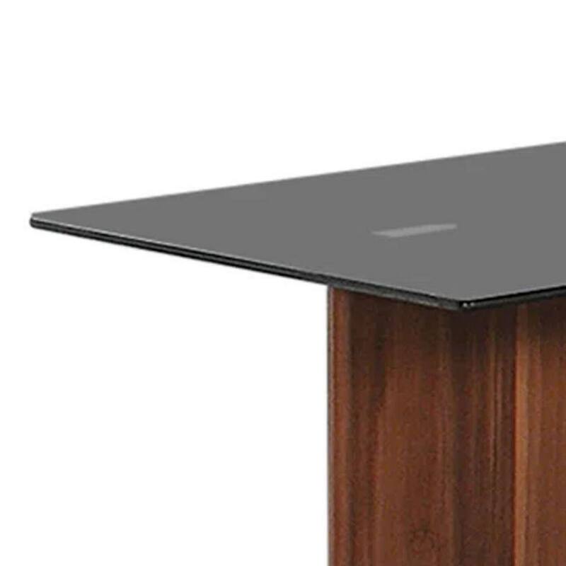 22 in. Brown and Black Rectangle Glass End Table with Pedestal Base