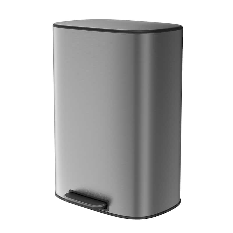 Stainless Steel 13-Gallon Kitchen Trash Can with Foot Pedal and Soft Close Lid