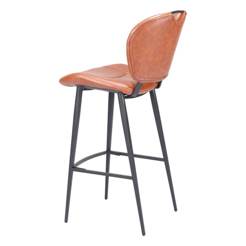 Modern 30" Bar Height Stool with Brown Faux Leather Bucket Seat and Black Steel Legs Powder Coated Finish