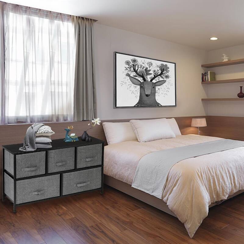 Extra Wide Dresser Storage Tower with Sturdy Steel Frame and Wood Top