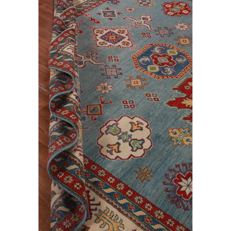 Hand Knotted Oriental 100% Wool Carpet Traditional Medallion Navy Blue & Blues Kazak Area Rug - 13' 7'' X 10' 1''
