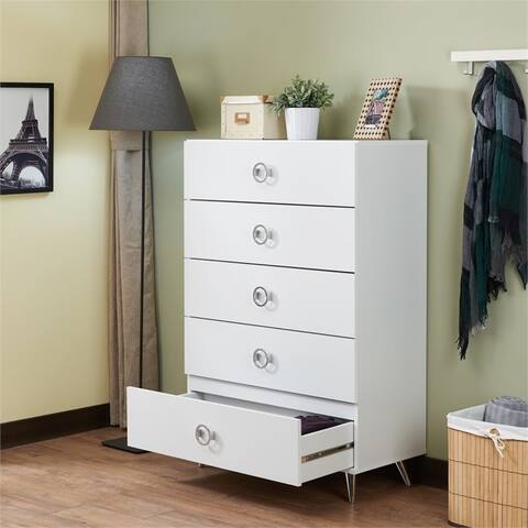 Elms Solid Wood 5-drawer Chest in White-47"H