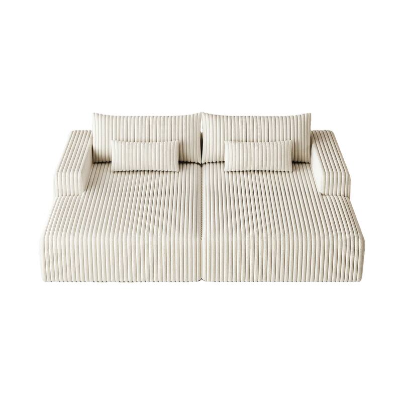 102" Corduroy Cloud Chaise Sectional with Reclining Sofa Bed, No-Assembly Design & Ergonomic Backrest