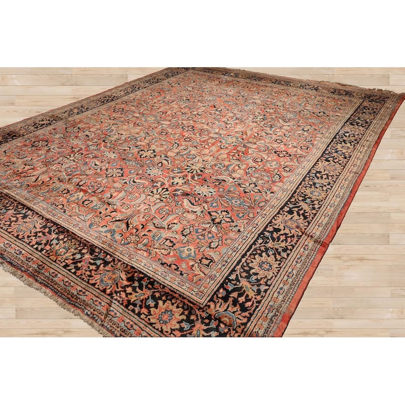 Hand Knotted Mahal Salmon, Black Wool Traditional Oriental Area Rug - 10' 6'' x 13' 3''