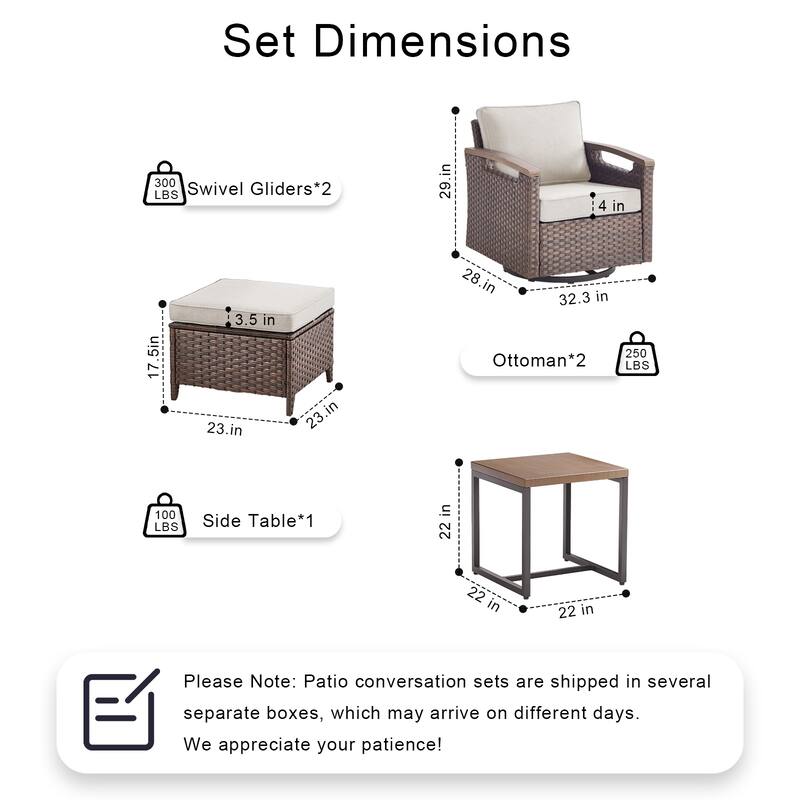 Pocassy Outdoor Patio Sofa Chair Ottoman Table Furniture Set