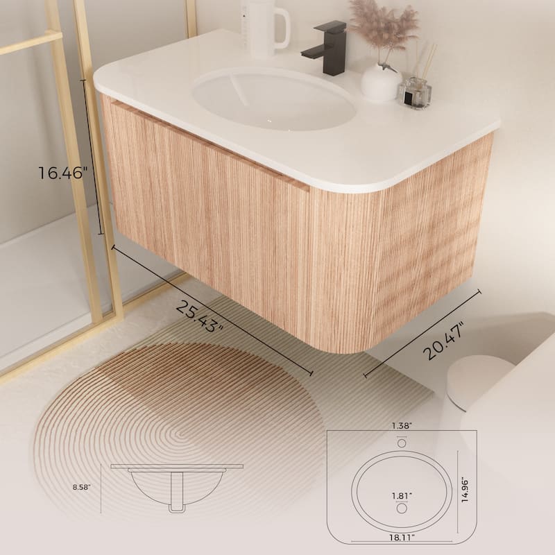 Wall Mounted Bathroom Vanity with Sink Curved Design