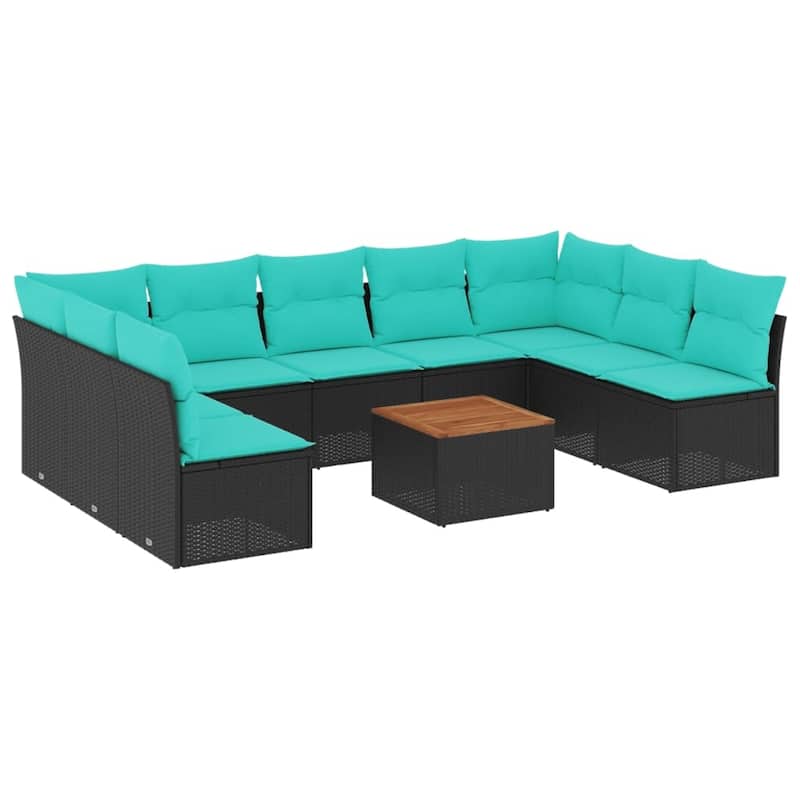 vidaXL 10 Piece Patio Sofa Set with Cushions Black Poly Rattan - 24.4 x 24.4 x 27.2