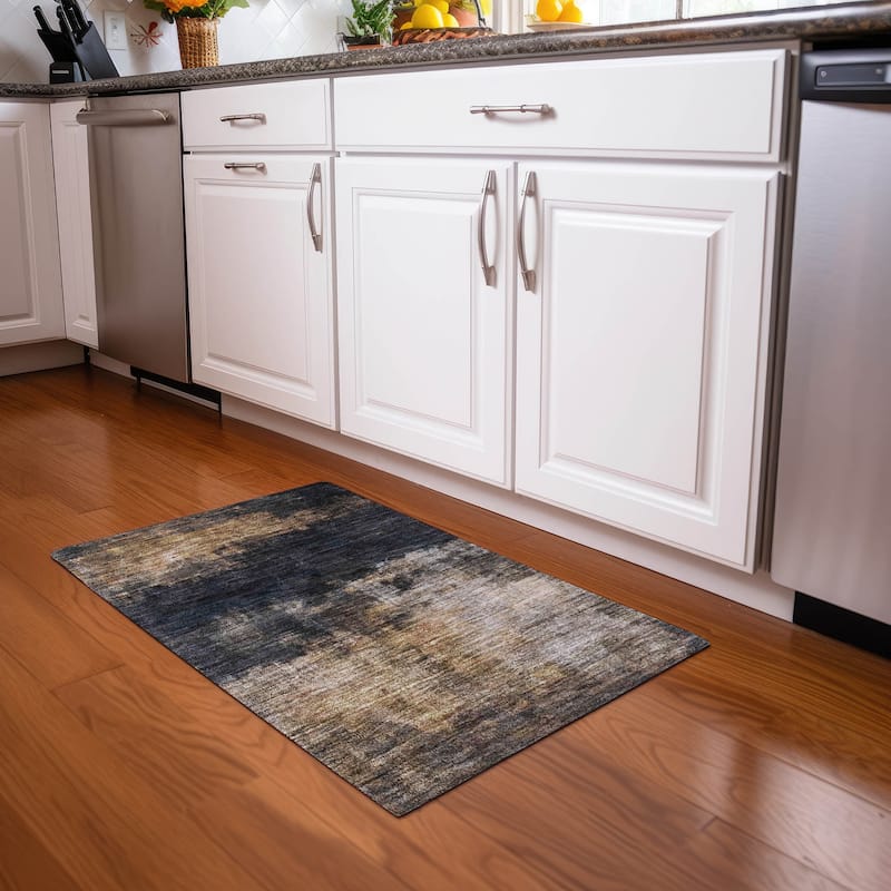 Machine Washable Indoor/ Outdoor Contemporary Chantille Rug - Charcoal - 1'8" x 2'6"