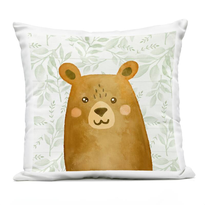 Stupell Joyful Bear on Botanicals Printed Outdoor Throw Pillow Design by Kim Allen - Accent - Polyester - Brown - Single