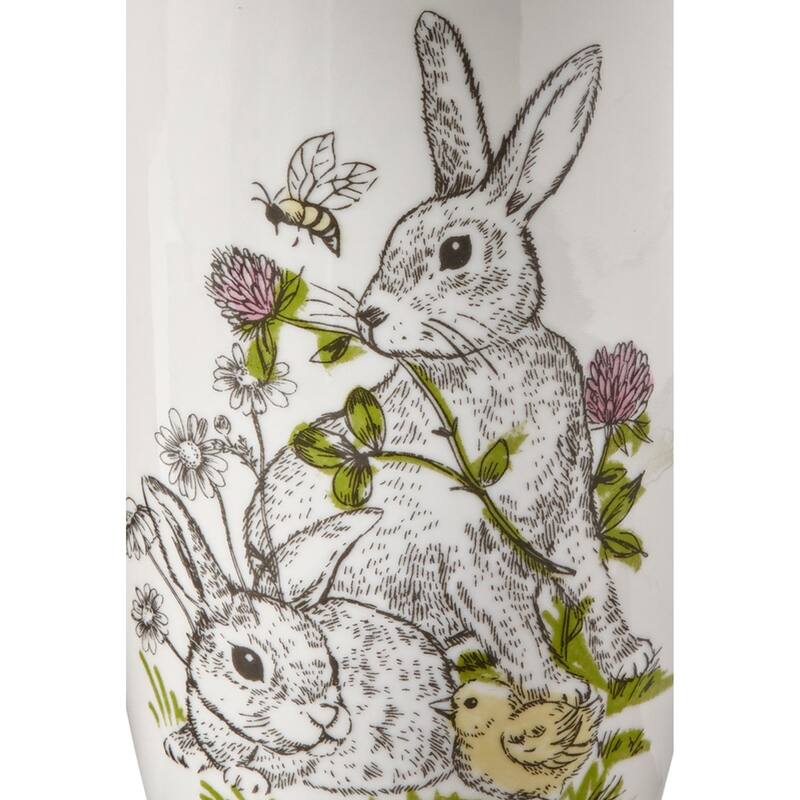 Easter Bunny Rabbit in Clover Tall Coffee Tea Mug White Bone China Dishwasher Safe, 18 oz.