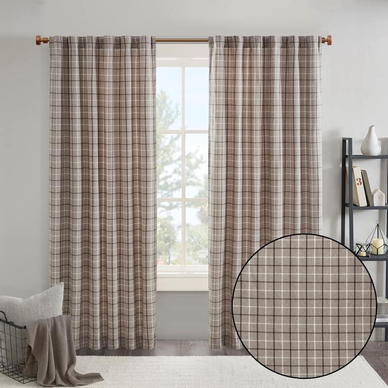Plaid Rod Pocket and Back Tab Curtain Panel with Fleece Lining