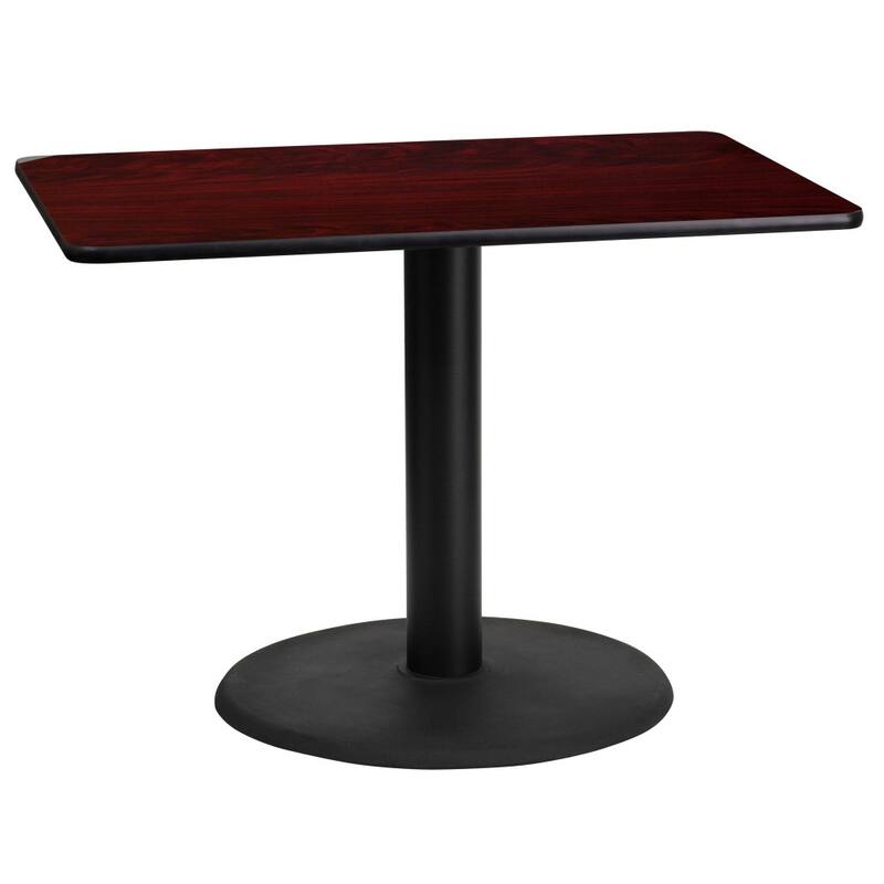 24'' x 42'' Rectangular Laminate Table Top with 24'' Round Table Height Base - Mahogany