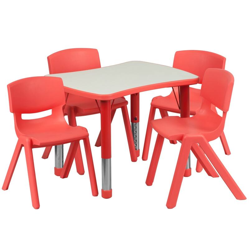 21.875"W x 26.625"L Rectangle Plastic Activity Table Set with 4 Chairs - Red