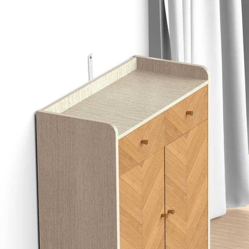 GDFStudio Thatch Shoe Cabinet with Commercial-Grade Laminate Herringbone Storage and Adjustable Shelves