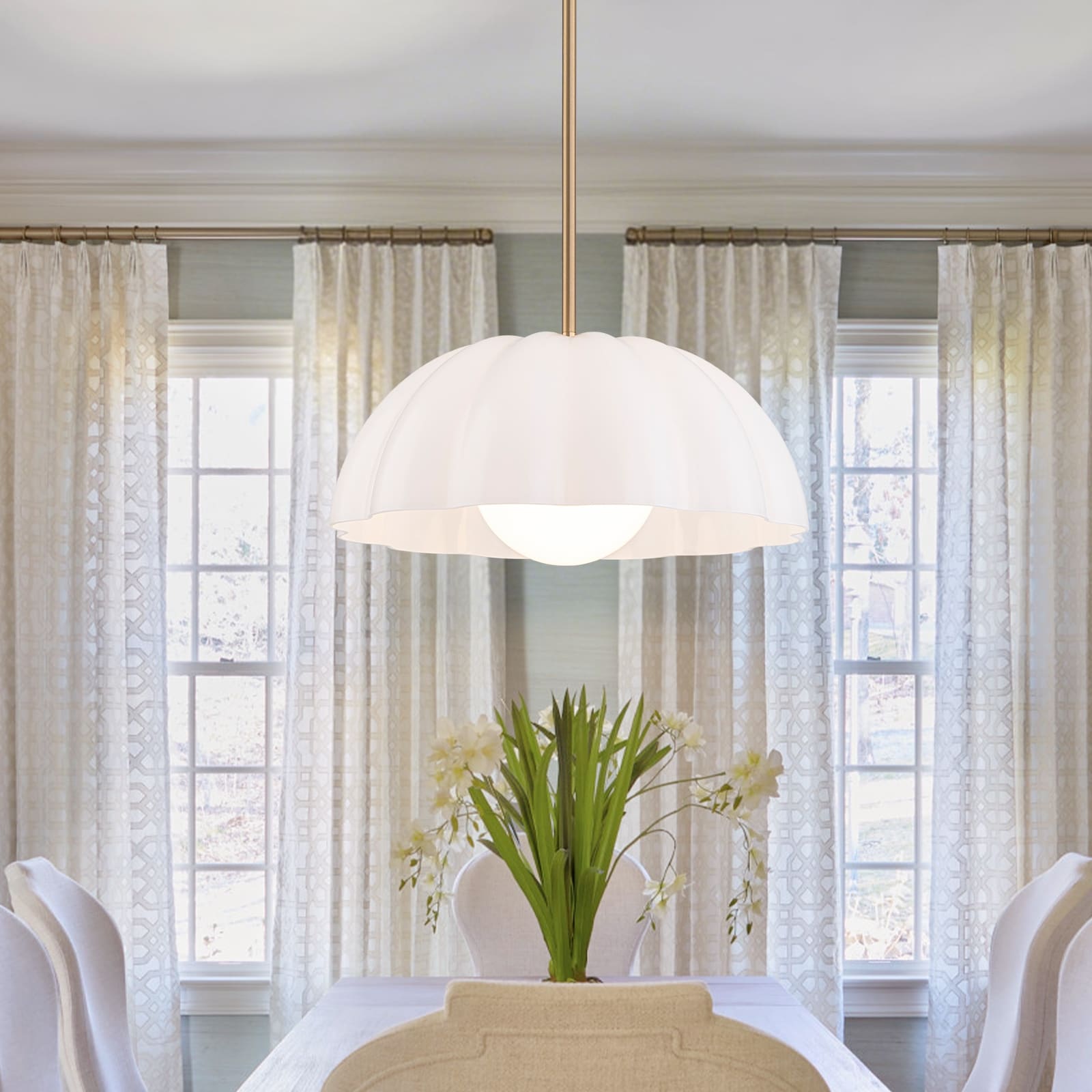 Contemporary 1-Light Gold Dome Pendant Light with Opal Glass Shade for Kitchen Island, Dining Room - 16" W × 6.3" H