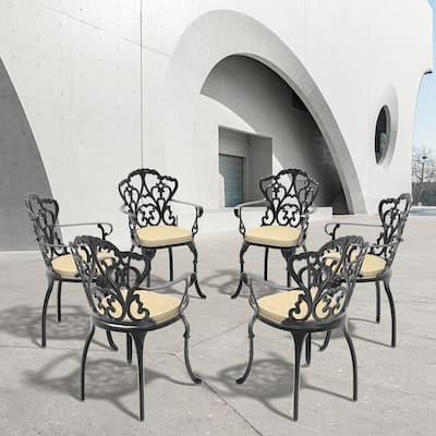 Elegant Cast Aluminum Patio Dining Chair Set with Cushions