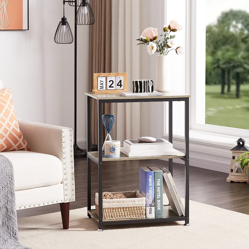Javlergo Industrial End Side Tables Nightstand with 3-Tier Storage Shelf - Grey