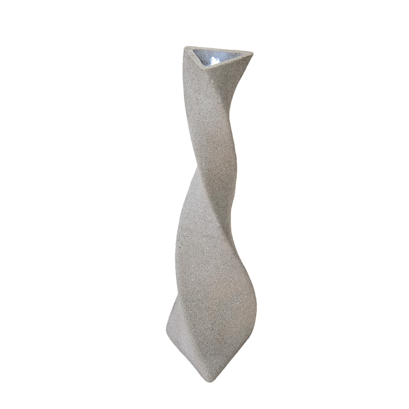 XBrand 39 in. H Freestanding Resin Fiberglass Sculptural Modern Twisted Pilar Outdoor Garden Fountain w/LED Light - Grey