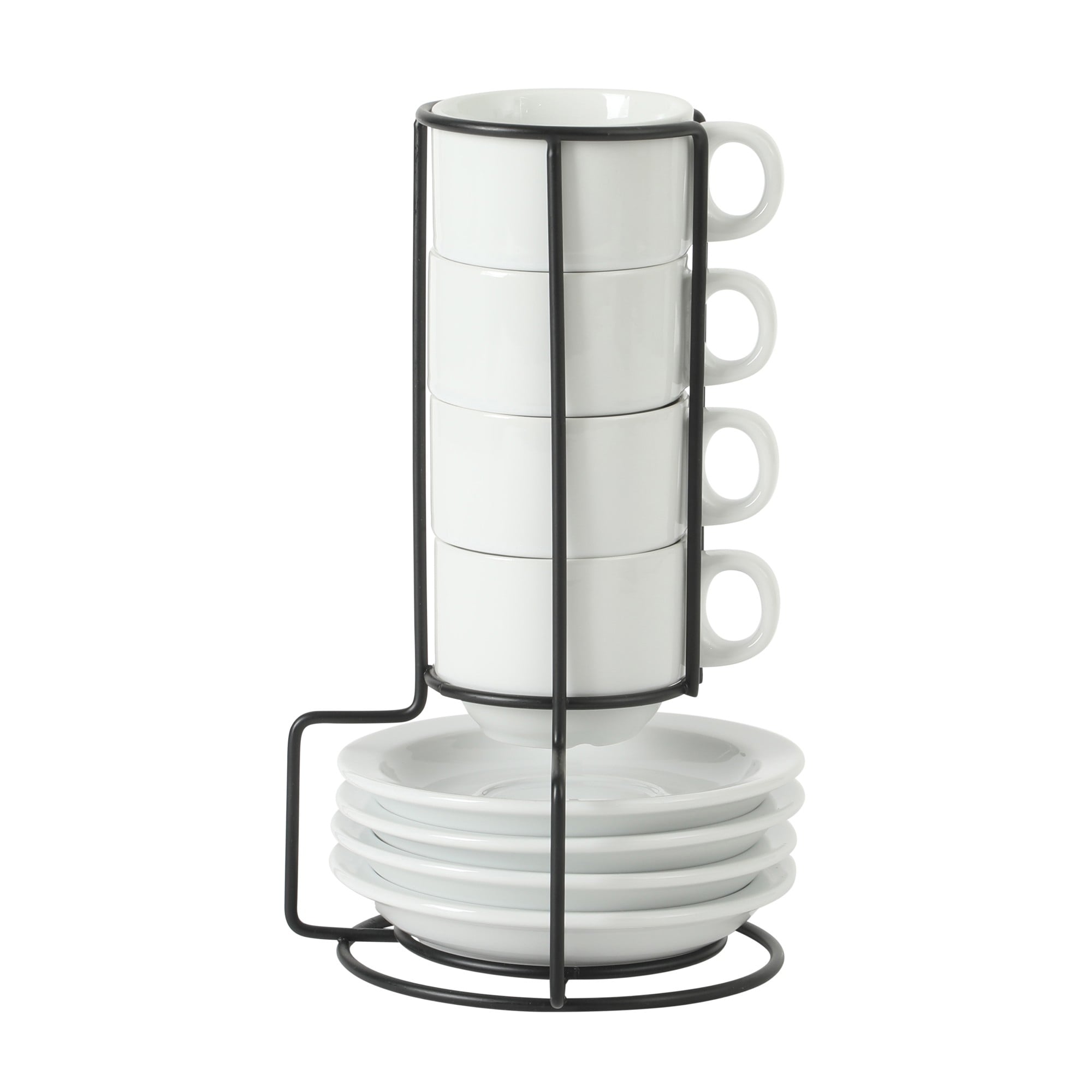 Gibson Home Gracious Dining Cups and Saucers Set of 4, Stackable