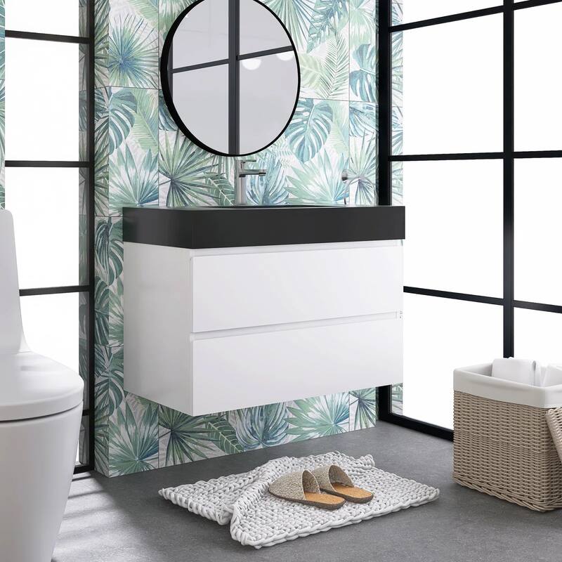 Single Sink Floating Bath Vanity in with Solid Surface Top