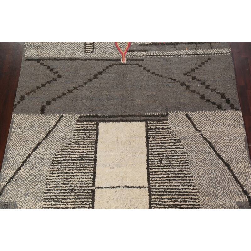 Abstract Contemporary Moroccan Oriental Area Rug Handmade Wool Carpet - 8'9" x 11'11"