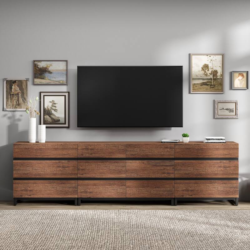 Modern TV Stand for TVs up to 120 inches, 3 in 1 TV Console with 12 Drawers, Media Console with Adjustable Shelf for Living Room