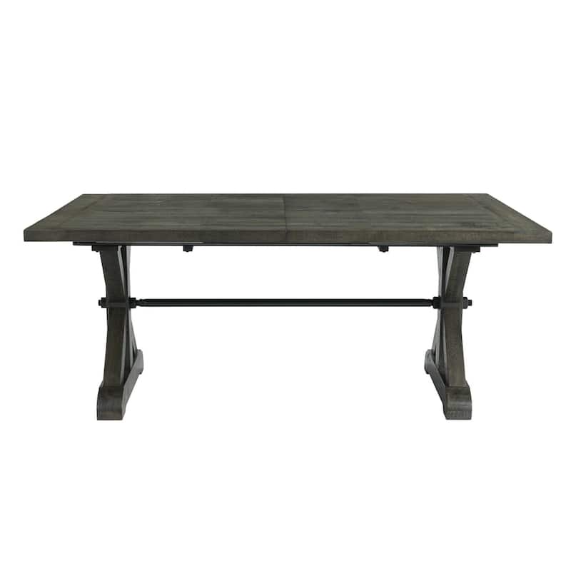 Rectangular Extension Dining Table - 96" Gray Wood Pedestal Table - Rustic Farmhouse Style - 96