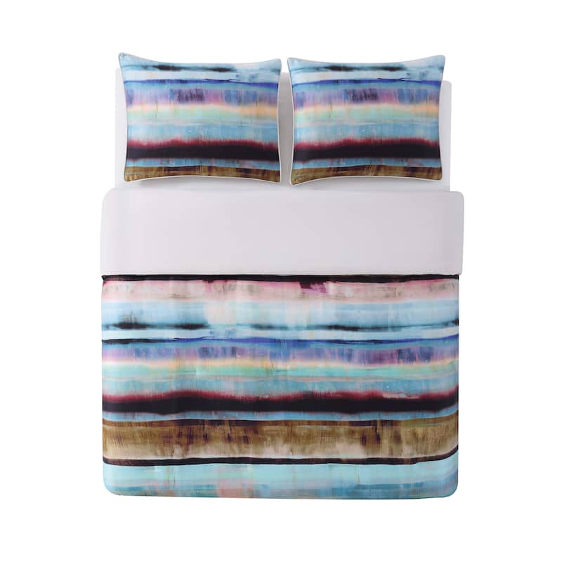 Vince Camuto Lille Striped Green and Gold Duvet Cover Set