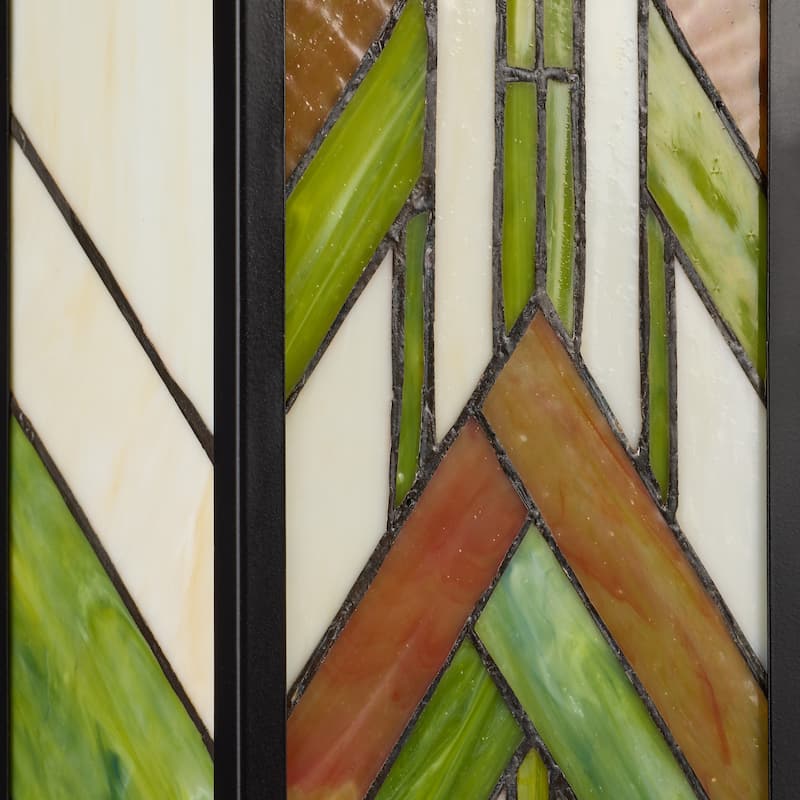 River of Goods Green Stained Glass and Black Satin Rectangular 1-Light Outdoor Wall Sconce - 6.25" x 5.5" x 16.25"
