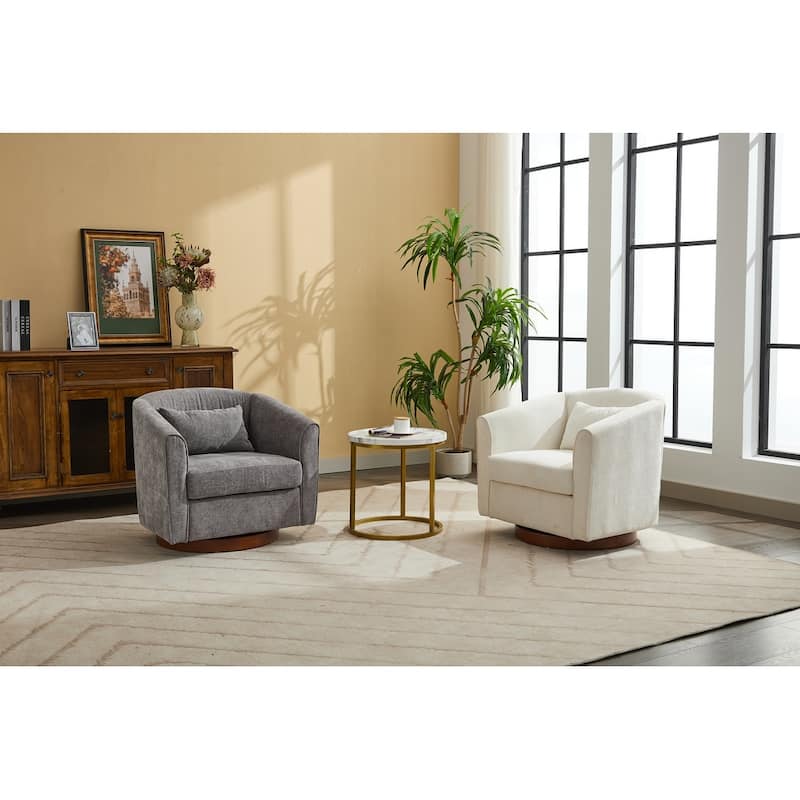 Swivel Wide Upholstered Sofa Chairs with Wood Base Side