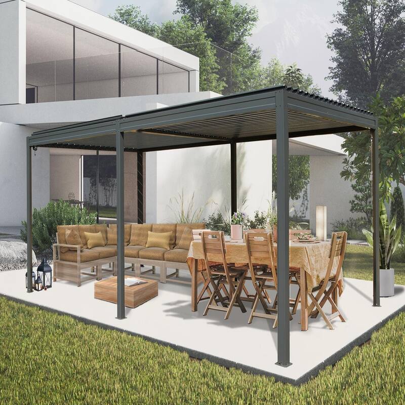Louvered Pergola 10X20FT, Aluminum Pergola with Adjustable Roof - Grey